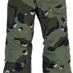 Burton Youth Exile 2L Insulated Cargo Pant 2024 - Dark green cargo pants with a camouflage pattern of olive, black and white shapes.