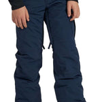 Burton Youth Exile 2L Insulated Cargo Pant 2024 - Dark blue snow pants with zippered cargo pockets on each thigh and adjustable Velcro straps at ankles.