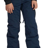 Burton Youth Exile 2L Insulated Cargo Pant 2024 - Dark blue snow pants with zippered cargo pockets on each thigh and adjustable Velcro straps at ankles.