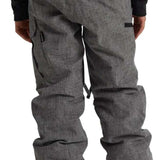 Burton Youth Exile 2L Insulated Cargo Pant 2024 - A pair of gray snowboard pants with a cargo pocket on the left thigh and black drawstring at the waist.