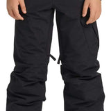Burton Youth Exile 2L Insulated Cargo Pant 2024 - Black snow pants with zippered cargo pockets on each thigh and adjustable Velcro straps at the waistband.