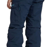 Burton Youth Exile 2L Insulated Cargo Pant 2024 - Dark blue cargo pants with a small zippered pocket on the right thigh and two cargo pockets on the left leg.