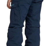 Burton Youth Exile 2L Insulated Cargo Pant 2024 - Dark blue cargo pants with a small zippered pocket on the right thigh and two cargo pockets on the left leg.