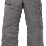 Burton Youth Exile 2L Insulated Cargo Pant 2024 - A pair of gray snow pants with a subtle black pattern and two cargo pockets on the right leg.