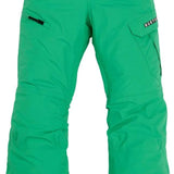 Burton Youth Exile 2L Insulated Cargo Pant 2024 - A pair of green snow pants with cargo pockets on each thigh and a black waistband.