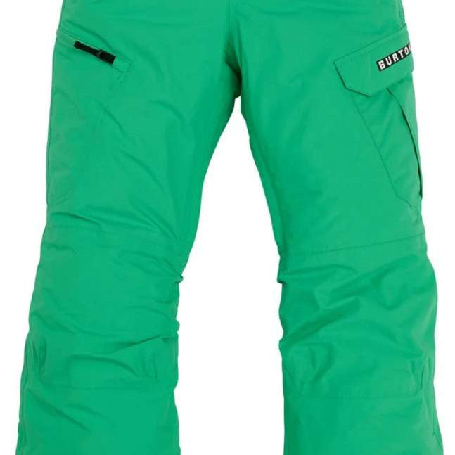 Burton Youth Exile 2L Insulated Cargo Pant 2024 - A pair of green snow pants with cargo pockets on each thigh and a black waistband.