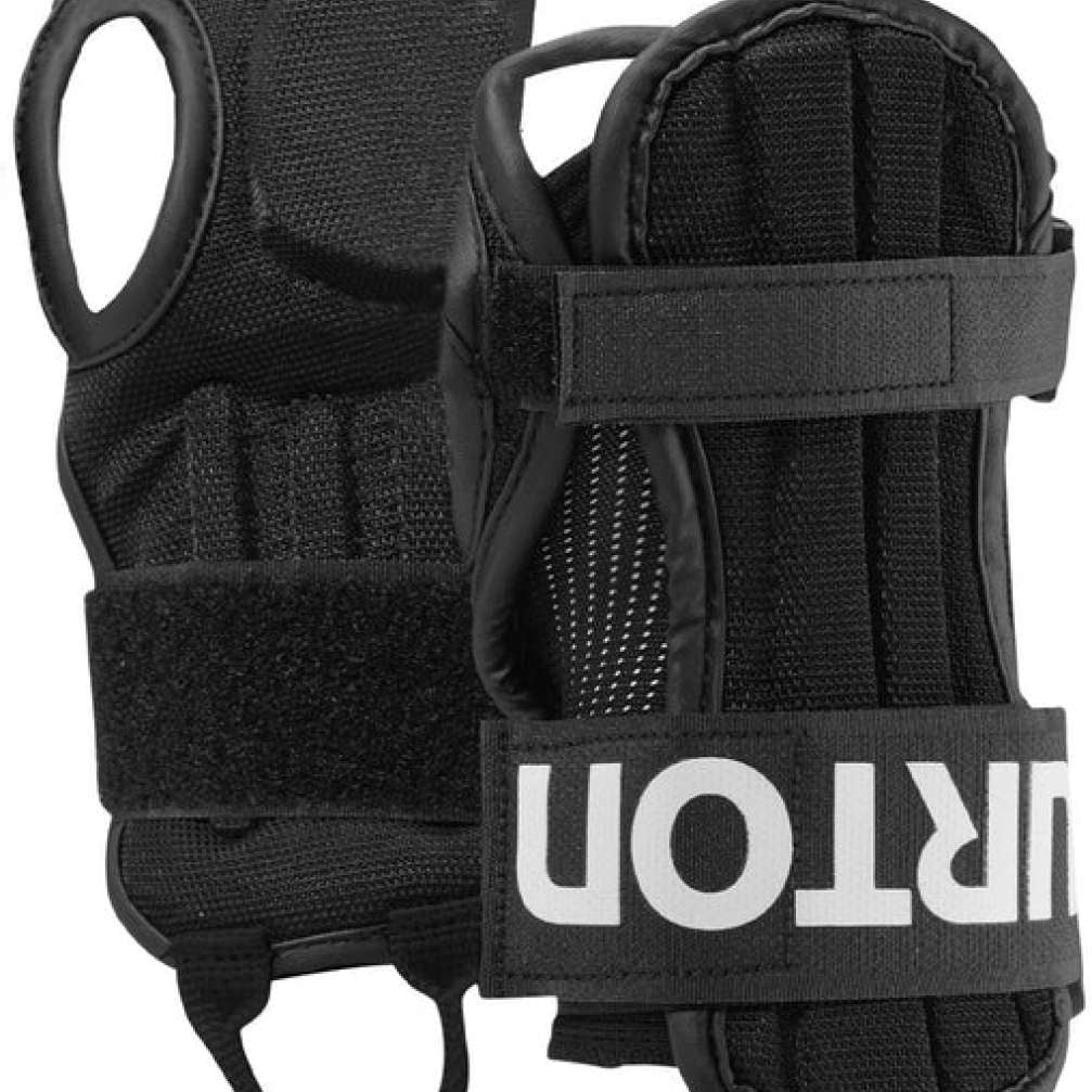 Burton Youth Impact Wrist Guard 2024 - Black wrist guard with white logo on strap and black padding around edges.