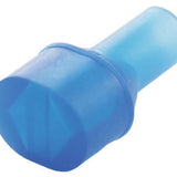 Camelbak Big Bite Valve 2024 - Blue plastic valve with ridged edges and a small, circular opening at the end.