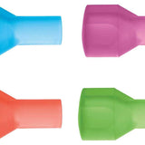 Camelbak Big Bite Valve 4-Pack - Four small, black plastic valves with a single hole in the center and a rounded edge on one side.