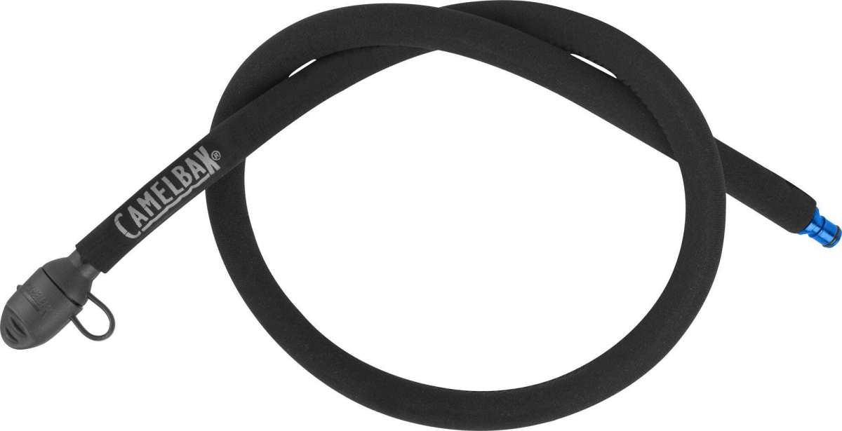 Camelbak Crux Thermal Control Kit 2024 - Black hydration tube with white lettering and a small blue logo on the end.