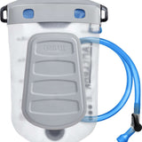 Camelbak Fusion 2L 70oz Reservoir - A clear reservoir with a blue hose and black screw-top cap.