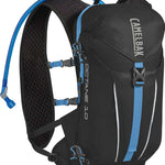 Camelbak Octane 10 70oz Hydration Pack - A black hydration pack with blue accents and straps, featuring a mesh back panel for breathability.