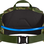CamelBak Repack LR 4 Belt 50 Oz - The belt is green with a geometric pattern and has a blue hose attached to it.