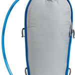 Camelbak Unbottle 3L 100oz Reservoir - A white water reservoir with a blue logo and strap on top, featuring two gray clips on either side.
