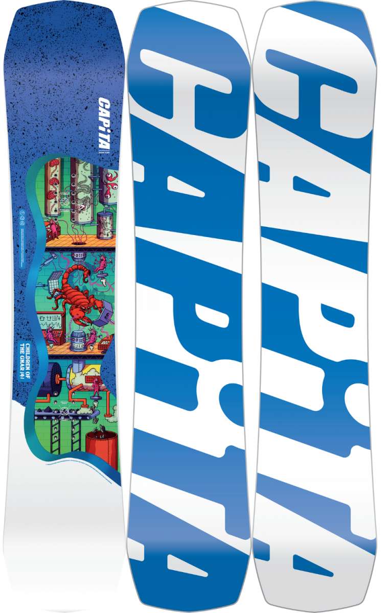 Capita Kids - Children of the Gnar Snowboard 2024 is shown from a front perspective with a blue and white color scheme.