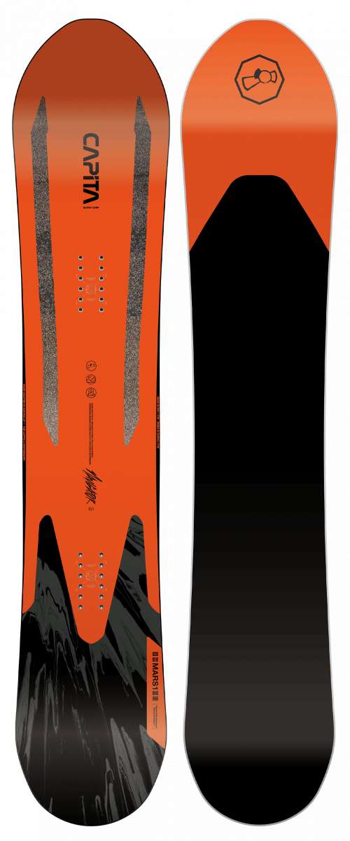 Capita Navigator Snowboard 2023 - A snowboard with a black base and white lettering on top, featuring the word "CAPITA" in large letters.