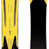 Capita Navigator Snowboard 2023 - A yellow snowboard with a black logo on top and two gray stripes down the middle.