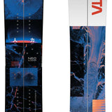 Capita Neo Slasher Split Board 2023 - A blue snowboard with a white logo and red lettering, featuring a tree branch design on its top surface.