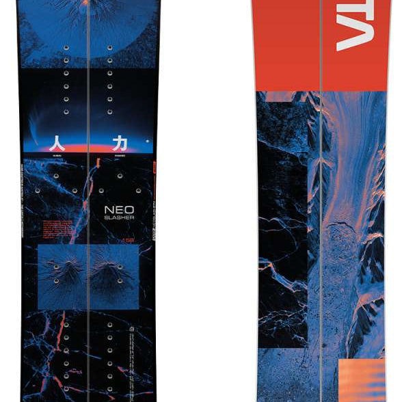 Capita Neo Slasher Split Board 2023 - A blue snowboard with a white logo and orange accents on the top sheet.