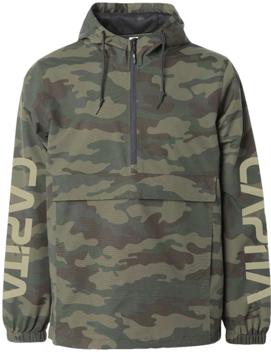 CAPiTA Space Jungle Anorak 2023 - A camouflage anorak with a black zipper and drawstring.