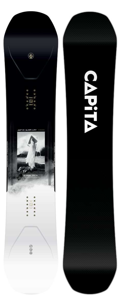 Capita Super DOA Snowboard 2024 - A black snowboard with a white logo and text on top.