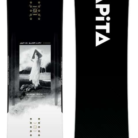 Capita Super DOA Snowboard 2024 - A black snowboard with a white logo and text on top.