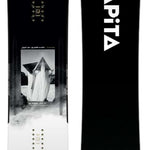 Capita Super DOA Snowboard 2024 - A black snowboard with a white logo and text on top of a gray background.