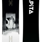 Capita Super DOA Snowboard 2024 - A black snowboard with a white logo and text on top of a gray background.