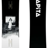 Capita - Super DOA Snowboard 2024 is shown in a black and white image, featuring a close-up of the top side with a logo at the center.