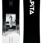 Capita Super DOA Snowboard 2024 - A black snowboard with a white logo and text on top of a gray background.