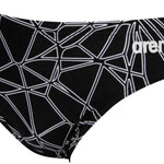 Arena Men's Carbonics Pro Brief Swimsuit - A black swimsuit with a geometric pattern of white lines and shapes.