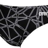 Arena Men's Carbonics Pro Brief Swimsuit - A black swimsuit with a geometric pattern of white lines and shapes.