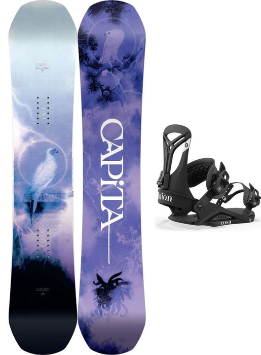 Capita Ladies Birds of a Feather Snowboard Package 2024 With Union Ladies Rosa Bindings