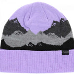 Chaos Kids Chute Cuffed Beanie 2024 - A lilac beanie with a black and grey mountain design on top.