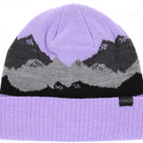 Chaos Kids Chute Cuffed Beanie 2024 - A lilac beanie with a black and grey mountain design on top.