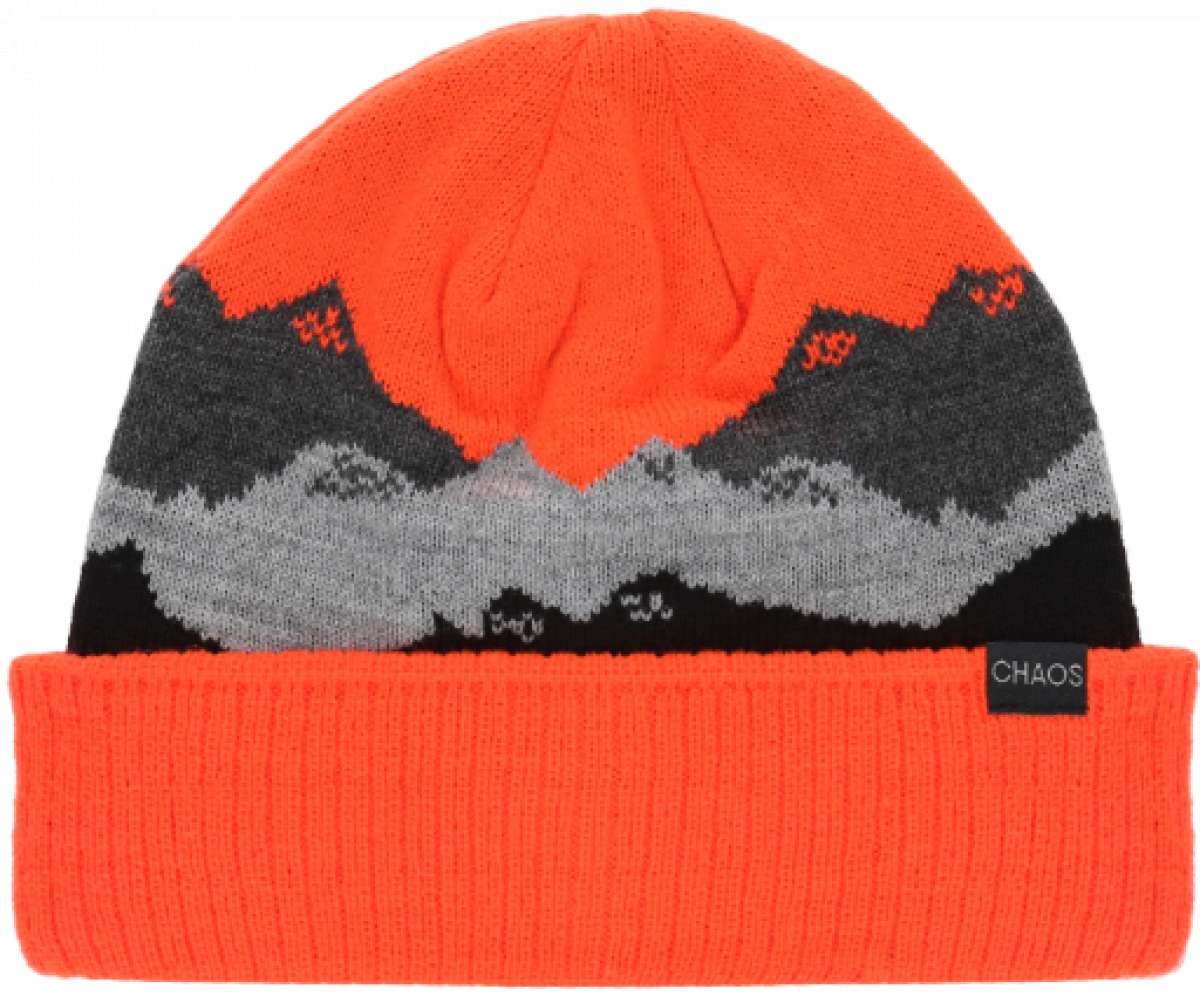 Chaos Kids Chute Cuffed Beanie 2024 - A black beanie with a gray and white snowflake pattern on top, featuring a folded cuff at the bottom.