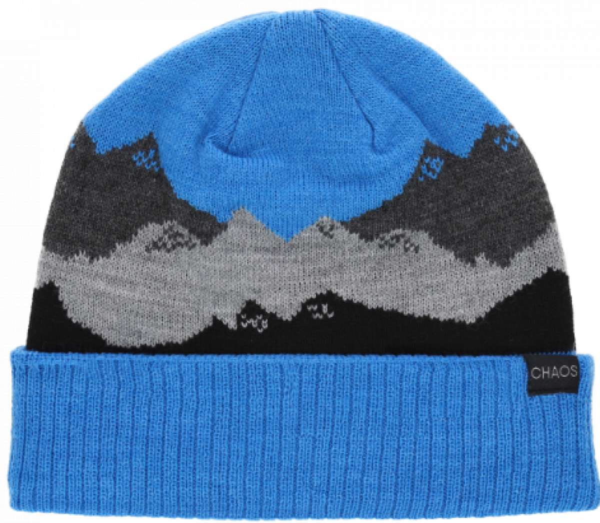 Chaos Kids Chute Cuffed Beanie 2024 - A blue beanie with a gray and white snowflake pattern on top.