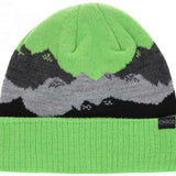 Chaos Kids Chute Cuffed Beanie 2024 - A lime green beanie with a gray and white mountain design on top.