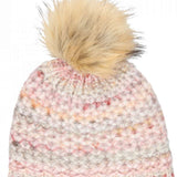 Chaos Ladies Laila Pom Beanie 2024 - A light pink beanie with a large, fluffy tan-colored pom-pom on top.