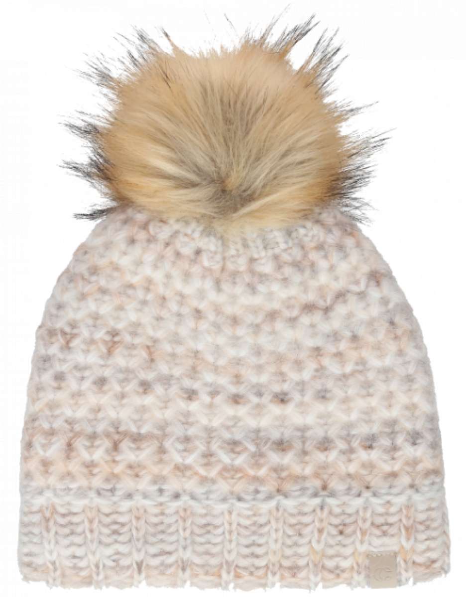 Chaos Ladies Laila Pom Beanie 2024 - A cream-colored beanie with a large, fluffy tan pom-pom on top.