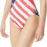 TYR Ladies' Star Spangled Cutoutfit Swimsuit - A red, white and blue swimsuit with a star pattern and cutouts on the sides.