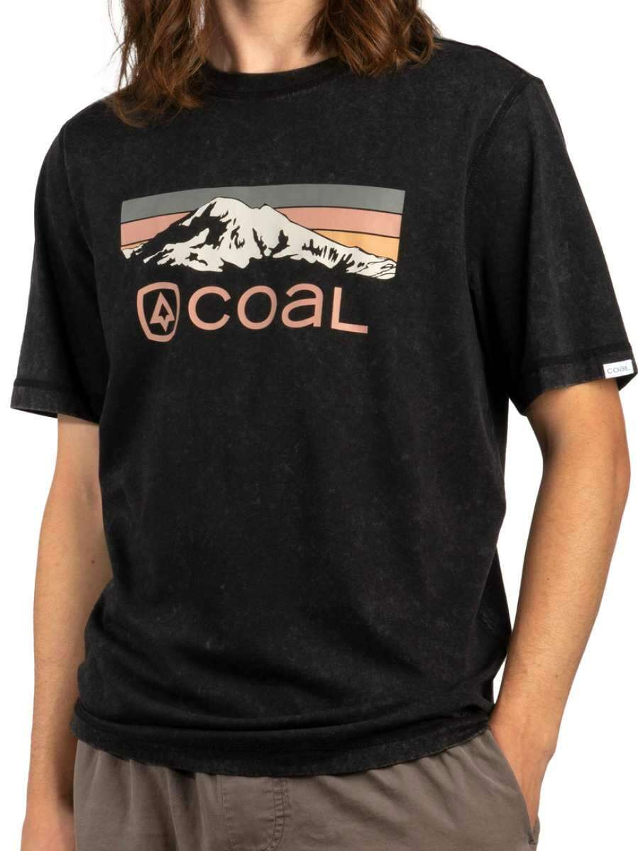 Coal Baker Short Sleeve Tee 2023 - A black t-shirt with a white mountain graphic and "COAL" logo in orange.