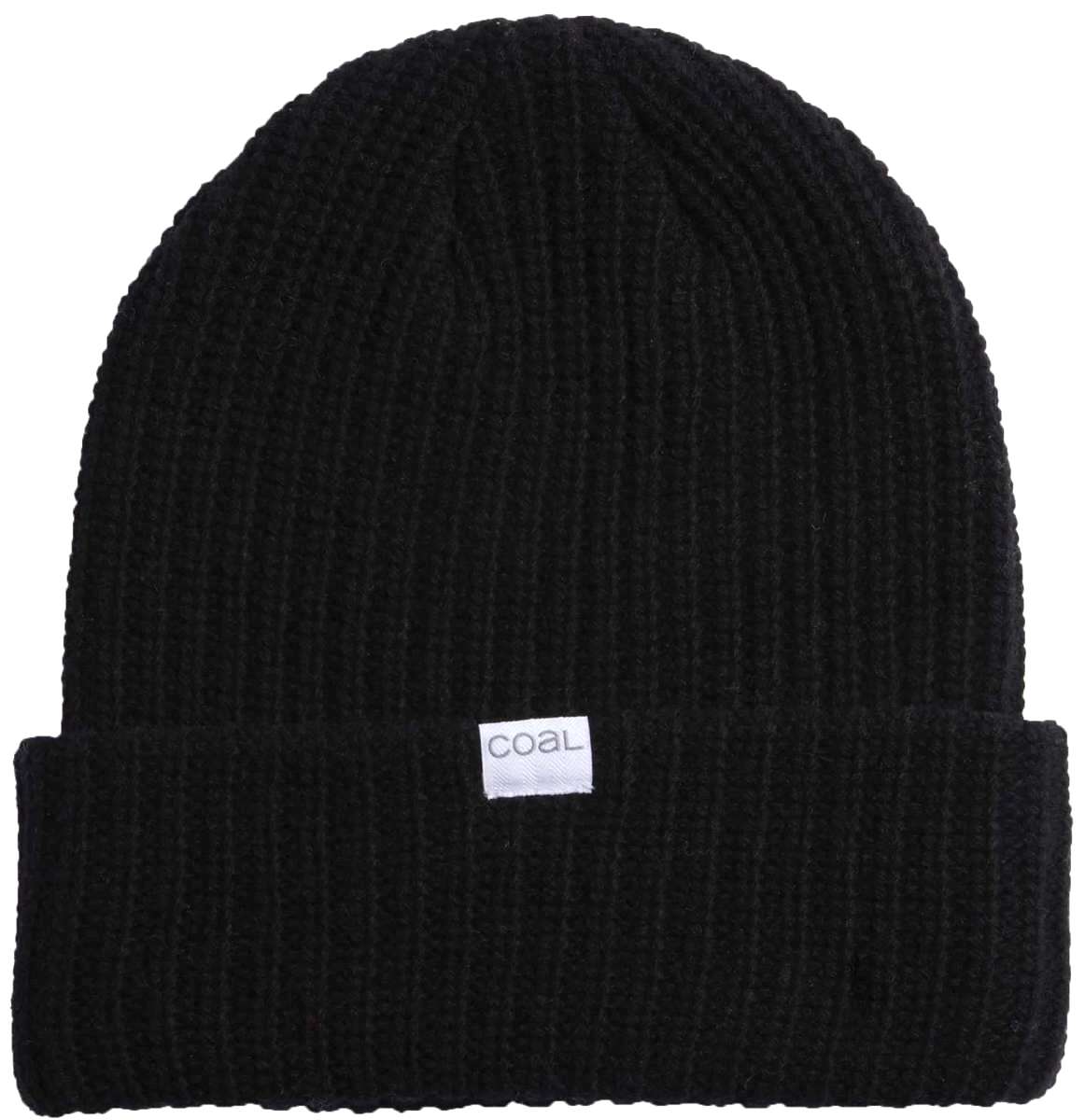 Coal Dan Mid Length Beanie 2023 - A black beanie with a white rectangular label featuring the word "COAL" in gray letters.