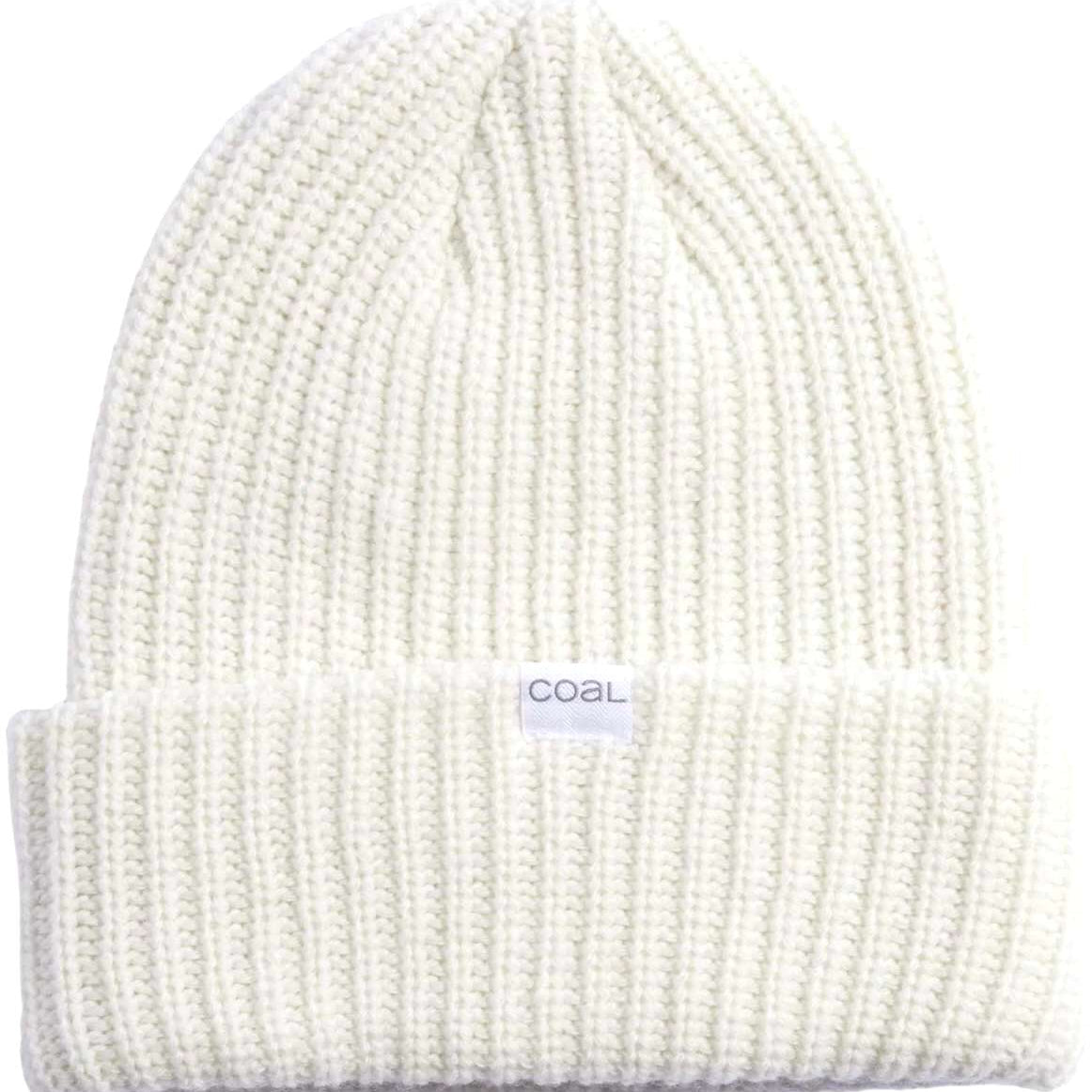 Coal Dan Mid Length Beanie 2023 - A cream-colored beanie with a ribbed cuff and a small white label on the front that reads "COAL" in black letters.