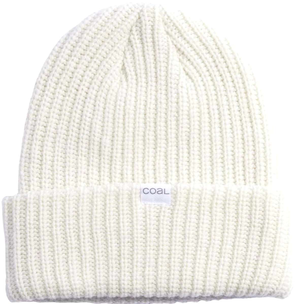 Coal Dan Mid Length Beanie 2023 - A cream-colored beanie with a ribbed cuff and a small white label on the front that reads "COAL" in black letters.