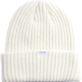 Coal Dan Mid Length Beanie 2023 - A cream-colored beanie with a ribbed cuff and a small white label on the front that reads "COAL" in black letters.