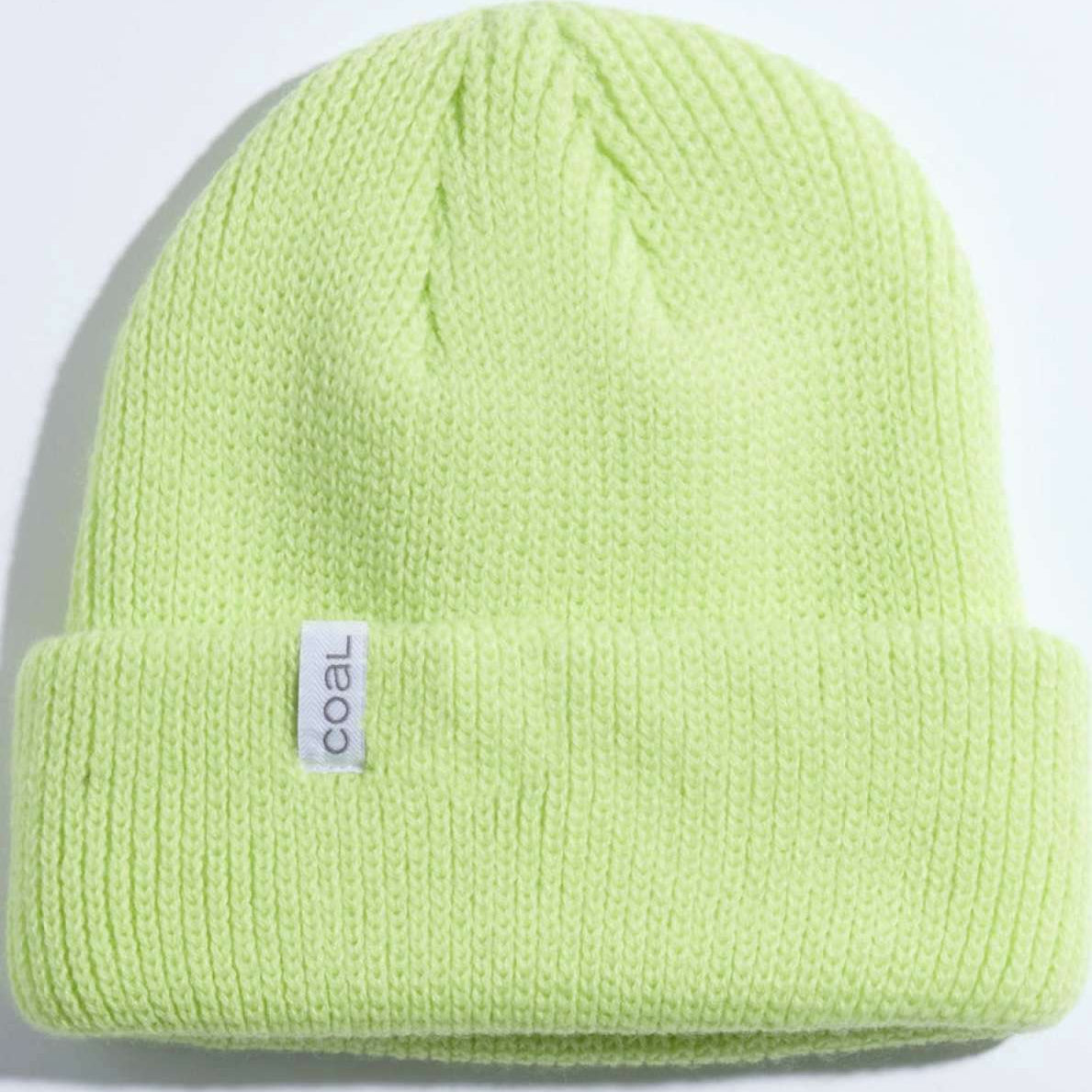 Coal Frena Low Profile Beanie 2023 - A light green beanie with a ribbed texture and a small white label on the front that reads "COAL" in black letters.
