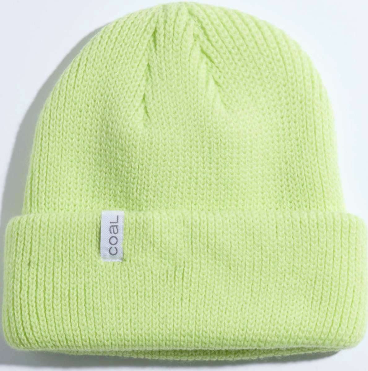Coal Frena Low Profile Beanie 2023 - A light green beanie with a ribbed texture and a small white label on the front that reads "COAL" in black letters.