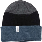 Coal Frena Low Profile Beanie 2023 - A black beanie with a gray stripe on top and a white tag that says "coal" in gray letters.