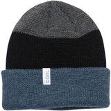 Coal Frena Low Profile Beanie 2023 - A black beanie with a gray stripe on top and a white tag that says "coal" in gray letters.